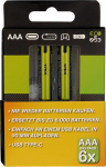 VERICO LoopEnergy AAA 900 laetav USB-C aku AAA 1,5 V 900 mWh (600 mAh) Li-Ion, 6 tk, kiirlaadimine USB-C &uuml;henduse kaudu umbes 2 tunniga, 3 x 2 AAA pakki, 3 kaablit USB - A kuni 2 x