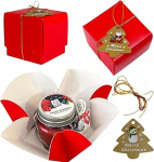 regalami. Kauplus 6 dekoratiivse j&otilde;uluk&uuml;&uuml;nla komplekt koos karpide, paelade ja siltidega - j&otilde;ulukingiideed koju, lauale ja kodukaunistuseks (punane).