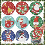 WOWDECOR Diamond Painting Coasters koos hoidjaga, 8-ne pakett, DIY j&otilde;ulukingi laualehed, klaasist allapanijad, 5D teemantmaali allapanijad klaasidele, tassidele, autodele, mosaiik (Chrismas garland)
