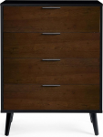 Julian Bowen Alba Chest of Drawers with 4 Drawers, Soft Close, Walnut and Black, 100.5 x 78 x 40 cm