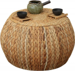 WEII Foot Stool Rattan Coffee Table Stool Round Foot Stool Rustic Style Straw Sofa Bench Shoe Bench Courtyard Suitable for Living Room Bedroom Multifunctional