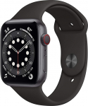 Apple Watch Series 6 (GPS + mobiilside, 44 mm) alumiiniumist korpus Space Grey koos musta spordirihmaga (uuenenud)