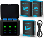 3 Pack 2026 Upgrade 2580mAh Hero 12 aku ja LED 3-kanaliline USB-laadija, suure j&otilde;udlusega aku GoPro Hero 12/11/10/9 Black Enduro laetavatele kaameratele koos Type-C andmekabliga