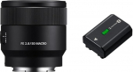 Sony SEL-50M28 makroobjektiiv (fikseeritud fookuskaugusega, 50 mm, F2.8, t&auml;isformaat, sobib A6700, A6600, A6400, A6100, ZVE10, E-Mount) must ja NPFZ100.CE laetav Z-seeria akupakett - must