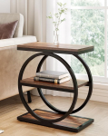 LITTLE TREE 3 Tier Side Table Narrow Sofa Side Table for Living Room Tall Bedside Table Rustic Brown and Black