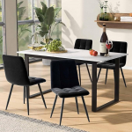 Merax s&ouml;&ouml;gigrupp 4 tooliga, k&ouml;&ouml;gilaudade komplekt, pikendatav s&ouml;&ouml;gilaud koos sametist s&ouml;&ouml;gitoolidega, 140/180 x 80 x 75 cm, s&ouml;&ouml;gilaud 4 tooliga, 4-6 inimesele (valge + must)