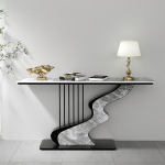 Moderne Konsole mit Sintersteinplatte,Minimalistischer Sofatisch mit Schmiedeeisenrahmen,Eingangstisch im Harfen-Design f&uuml;r Flur,Einfache Montage,f&uuml;r Wohnzimmer,B&uuml;ro(Gray+Black,100cm)