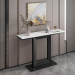 Konsolentisch f&uuml;r den Eingangsbereich, moderner Marmor-Konsolentisch mit Metallbeinen, schmaler Eingangstisch mit Ablagef&auml;chern, f&uuml;r Wohnzimmer, Flur, Foyer (Schwarz, 140 cm/55,1 Zoll)