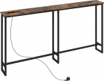 HOMCOM konsoollaud, koridorilaud integreeritud laadimisjaamaga, terasjalad, 160 x 20 x 80 cm, k&uuml;ljelaud, v&auml;ike n&auml;ituselaud v&auml;ikesesse ruumi, sissep&auml;&auml;s, koridor, elutuba, rustikaalne pruun