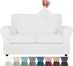 ZNSAYOTX Luxury Velvet Diivan Cover 3 t&uuml;kki Stretch diivan katted 2 padjad diivan pehme kahe istuja Slipcover elutuba Non-Slip koerad lemmikloomade armastus istme m&ouml;&ouml;bli kaitsja (valge) 55 "-69"