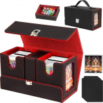 Kaartide hoiukarp 3 in 1 MTG/TCG jaoks - ruumi 200+ topeltkaardile, 2 kaardikasti + kuubikupesa, vaateaken, magnetiline sulgemine, PU nahk, must ja punane.
