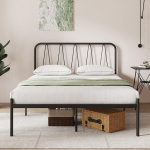 Novilla Bettrahmen 120 x 200 cm, Bettgestell mit Lattenrost aus Metall, Kopfteil mit Wellenmuster im modernen Stil,Modern G&auml;stebett, Schwarz