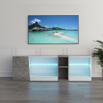 Mondeer TV kapp, LED TV Lowboard TV stend 5 avatud sektsiooniga ja 1 uksega, sobib elutuppa, magamistuppa, B 140 x K 45 x S 37,5 cm, valge ja hall, LED TV kapp, LED TV Lowboard TV stend, 5 avatud sektsiooni ja 1 uksega, sobib elutuppa, magamistuppa.