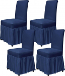 molasofa Stuhlhussen f&uuml;r Esszimmer, 4er-Set, Stretch-Stuhlhussen mit Rock f&uuml;r K&uuml;che, Sitzschoner, Hochzeitsbankett, Dekoration, Kinder, Haustiere, Spandex-Stoff, waschbar (4 St&uuml;ck, Marineblau)