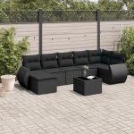 Modulares Gartensofa komplekt 8-TLG. Schwarz Poly Rattan Gartenm&ouml;bel mit abnehmbaren Kissen als Sofagarnitur