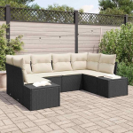 Modulares Gartensofa-Set Schwarz Creme mit Stauraum als 6-teiliges Gartenm&ouml;bel-Set aus Poly Rattan