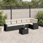 7-TLG. Garten Sofa Set Poly Rattan Schwarz mit wasserabweisendem Beutel und Kissen als Gartenm&ouml;bel Sofagarnitur mit Stauraum