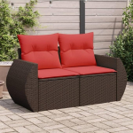 Modulares Sofa f&uuml;r den Garten als bequemes 2-Sitzer Gartensofa mit Polsterung und abnehmbaren Kissen aus Poly Rattan in Braun