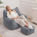 HOMMPA Bean Bag koos v&auml;ljaheitega, kassikujuline hubane Bean Bag diivan t&auml;iskasvanutele, XXL Bean Bag koos t&auml;ites n&ouml;&ouml;riga tugitool, suur lugemistool elutuppa, magamistuppa, kolledži &uuml;hiselamusse, hall