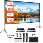 EMART kaasaskantav projektoriekraan 4K HD 16:9, projektoriekraan koos statiiviga, 150 tolli, sise- ja v&auml;lisprojektsioon, kerge ja kompaktne koos kandekotiga teatri, kodukino, telkimise jaoks.