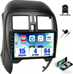 SIXWIN 4+64G Android 15 autoraadio Nissan Micra 2010-2017 koos CarPlay/Android Car/Mirror Link, 9-tolline HD puuteekraan koos WiFi GPS Bluetooth 5.0 FM/RDS raadio 32EQ + tagurduskaamera