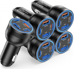 Pakett 5 sigaretis&uuml;&uuml;taja USB C, laadija sigaretis&uuml;&uuml;taja 65 W 4-pordiline PD&QC3.0 USB autolaadija metallist USB adapter 12 V mobiiltelefoni laadija auto iPhone 16 15 14 13 Pro Max, Samsung S24 S23 (must)
