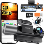 iZEEKER 3-Kanal 4K Dashcam Auto mit kostenloser 32-GB-Karte, 4K+1080P+1080P Vorne Hinten Innen Dash cam mit WDR, IR Nachtsicht, WiFi 6, Loop-Aufnahme, G-Sensor und 24-Stunden-Parkmodus