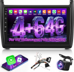 4G + 64G Androidi autoraadio Volkswagen VW Polo 2008-2020 juhtmevaba Carplay & Android Car, 9-tolline IPS puuteekraan koos GPS, WiFi, 32EQ, Bluetooth 5.0, FM/RDS raadioga.