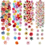 217 tk Mini Flower Silk Heads kunstlikud roosid Daisy kunstlikud lilled k&auml;sit&ouml;&ouml;de jaoks Rose Flowers Plum Blossom Heads Sunflower Wedding 2-4cm (Charming Color)