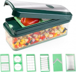 Genius Nicer Dicer Exclusive K&ouml;&ouml;giviljakutter 15-osaline kuubiku l&otilde;ikur + Tomatil&otilde;ikuri komplekt 4 sisestust + j&auml;medam riiv ja viilutaja + kogumiskonteiner 2500 ml, roheline