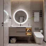 Badezimmerspiegel mit rundem Licht 60 cm, Lampe mit verstellbarem Licht in 3 Farben, wasserdicht, beschlagfrei, geh&auml;rtetes Glas, 2700 K-6000 K, IP44 Badezimmerspiegel, horizontal/vertikal