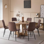 S&ouml;&ouml;gitoa komplekt 7-osaline 120 cm &uuml;mmargune s&ouml;&ouml;gilaud ja 6 kunstnahast s&ouml;&ouml;gitooli, laud ja 6 tooli k&ouml;&ouml;ki, elutuppa, r&otilde;dule, restorani, kontorisse (hele puiduv&auml;rv + tumepruun)