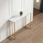 Kitsas konsoollaud, kitsas k&uuml;ljelaud, tahke lauaplaat ja metallist raam marmorse v&auml;limusega, koridorilaud elutuppa, esikusse ja sissep&auml;&auml;sualasse (kuldne, 80 x 20 x 75 cm / 31 x 8 x 30)