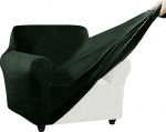 SYLC diivanikate eraldi istmepadja kattega, Stretch Velvet, jagatud diivanikatted, libisemisvastane, diivanikate elutuppa/karavanile (tumeroheline, 80-120 cm, 1 tk)