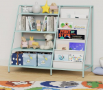 NACHES Laste raamaturiiul metallist 5 sektsiooniga ja 3 riiuliga, laste riiul Montessori m&auml;nguasjade organiseerija lastetuppa, 90 x 40 x 82 cm (roheline)