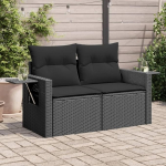 Homgoday Garden diivan koos padi 2 istekohaga must pol&uuml; rotangist Outdoor Garden Bed diivan Diivan Garden diivan elutuba Patio Outdoor m&ouml;&ouml;bel T1