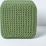 Homescapes Green Knitted Cube Footstool Bean Filled 100% puuvillane elutuba Lapsed eakad