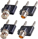 BNC-mees kahele banaanipoolusele ja BNC-naine kahele banaanipoolusele RF koaksiaaladapter BNC-pistiku ja banaanipooluse koaksiaalmuhvi pistikule (4 tk)
