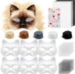 DIY Katzenmasken Set, 6 St&uuml;ck Papier Masken zum Basteln mit Kunstfell, Augennetz & Filz, Therian Mask f&uuml;r Erwachsene, Masken Set f&uuml;r Halloween, Karneval, Fasching, Cosplay & Maskenball.