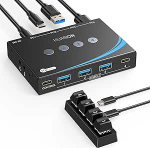 USB 3.2 l&uuml;liti 4 arvutile 2 USBC + 2 USBA 10Gbps sisendit, jagage 1 USBC + 3 USBA v&auml;lisseadet nagu hiir klaviatuur printer skanner, 3,5 mm mikrofonipesa k&otilde;rvaklapid, 4 kaablit ja kontroller, kaasas 3,5 mm mikrofonipesa, 4 kaablit ja kontroller