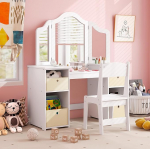 DREAMADE 2-in-1 laste riietuslaud koos v&auml;ljaheitega ja eemaldatava peegliga, printsessi riietuslaud koos 4 hoiukastiga, laste riietuslaud lastele t&uuml;drukutele (valge koos v&auml;ljaheitega ja kastiga)