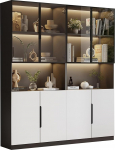 xixiworkshop kaasaegne minimalistlik vitriinkapp klaasustega, vitriinkapp koos, raamaturiiul kollektsiooni jaoks, reguleeritav v&auml;rvitemperatuur ja heledus, valged uksed musta dekoratsiooniga, 30 x 160 x