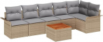 7-teiliges Garten Sofa Set mit Kissen Beige Poly Rattan Akazie, 2-Sitzer Garten Sofa mit Stauraum & Kissen Beige Poly Rattan Gartenlounge Model3356005