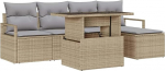 Rantry 6-teiliges Garten Sofa Set mit Kissen Beige Poly Rattan Gartenlounge Model3357543