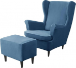 Sametist Stretch Wing Chair ja Footstock Cover komplekt (2 + 1 tk), m&ouml;&ouml;bli kaitsekate elutuppa (sinine a)