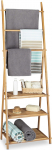 Relaxdays Bamboo Towel Rack Folding Small Clothes Stand with 3 Shelves, 3 Rails and 4 Side Hooks, Brown, 152 x 53 x 31 cm