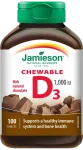 JAMIESON D-vitamiin 1000 R&Uuml; (25 &micro;g) &ndash; &scaron;okolaadimaitselised n&auml;rimistabletid, 100 tk.