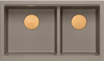 Graniteq QUADRON | LOGAN 120 | granitowy zlewozmywak kuchenny SOFT TAUPE + MIEDŹ PVD | wymiar: 76 x 45 x 23,5 cm | 2-komorowy podwieszany | podbudowa szafki od: 80 cm