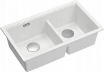 Graniteq QUADRON | LOGAN 120 | granitowy zlewozmywak kuchenny SNOW WHITE + STAL | wymiar: 76 x 45 x 23,5 cm | 2-komorowy podwieszany | podbudowa szafki od: 80 cm