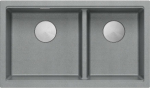 Graniteq QUADRON | LOGAN 120 | granitowy zlewozmywak kuchenny SILVER STONE + STAL | wymiar: 76 x 45 x 23,5 cm | 2-komorowy wpuszczany | podbudowa szafki od: 80 cm